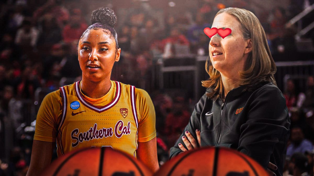 Lindsay Gottlieb with heart eyes looking at JuJu Watkins