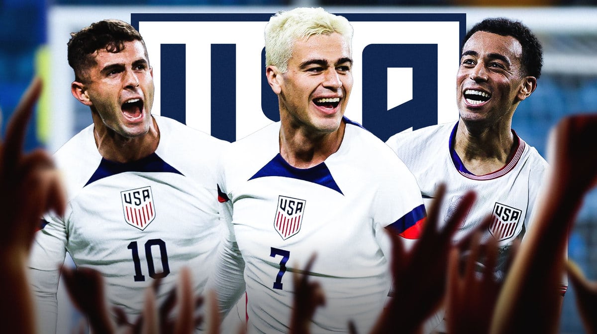 Gio Reyna, Christian Pulisic, Tyler Adams in front of the USMNT nations league