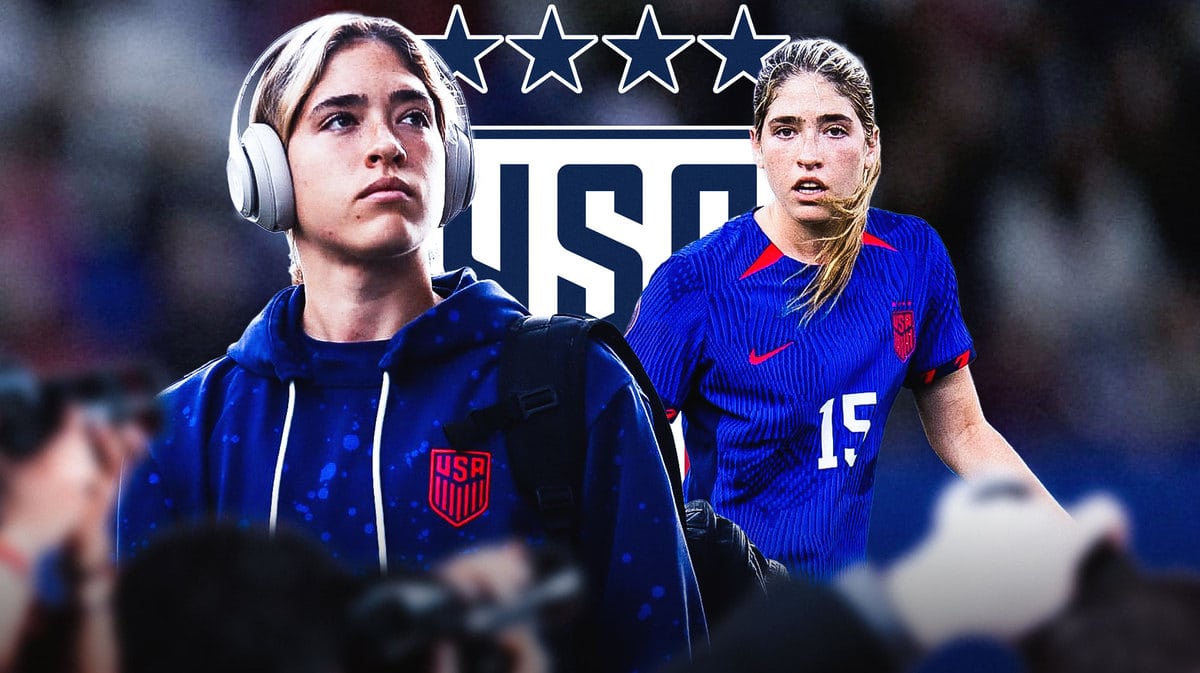 Multiple images of Korbin Albert in front of the USWNT logo