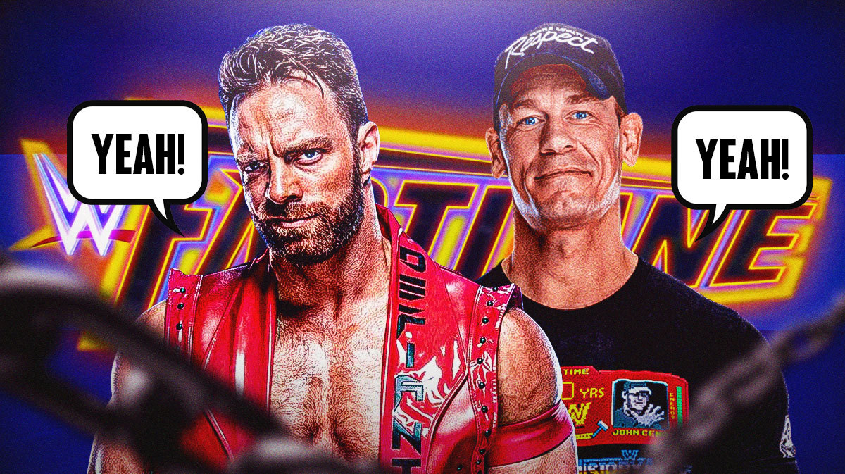LA Knight with a text bubble reading “Yeah!” next to John Cena with a text bubble reading “Yeah!” with the WWE Fastlane logo as the background.
