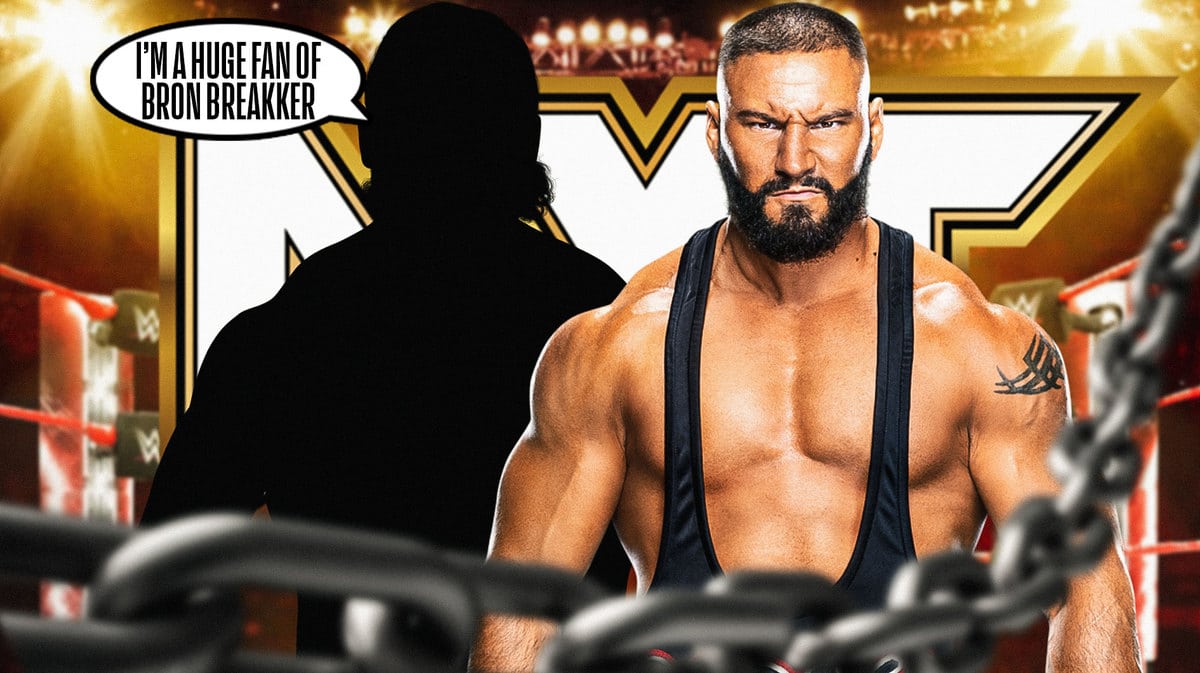 The blacked-out silhouette of Riddick Moss with a text bubble reading “I’m a huge fan of Bron Breakker” next to Bron Breakker with the NXT logo as the background.