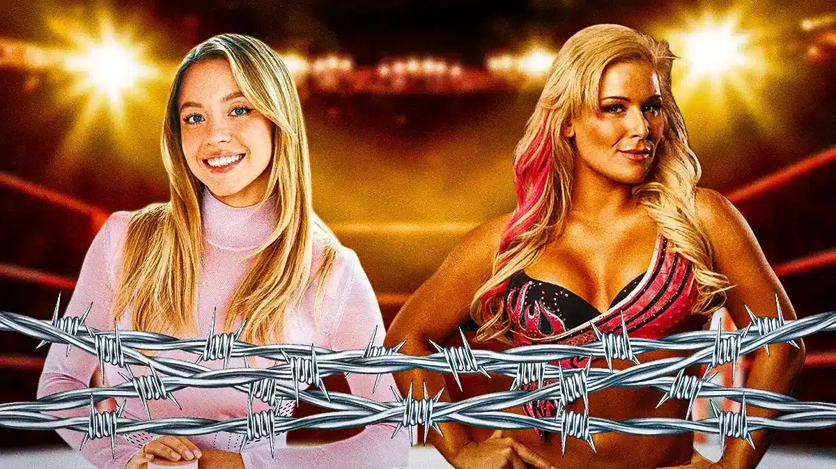 Sydney Sweeney next to WWE star Natalya.