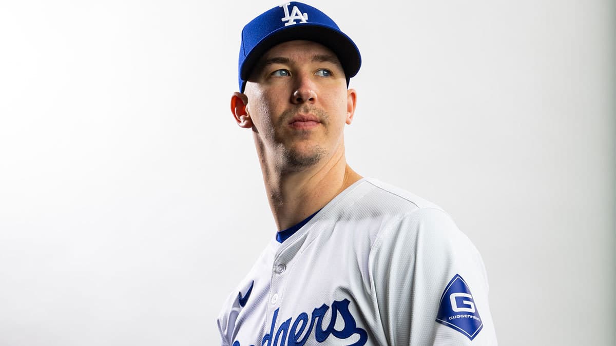 Los Angeles Dodgers pitcher Walker Buehler poses for a portrait during media day at Camelback Ranch.
