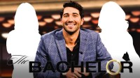 The Bachelor logo with Joey Graziadei and silhouettes of