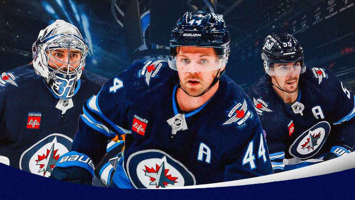 Connor Hellebuyck and the Jets roster preparing for the Stanley Cup Playoffs.