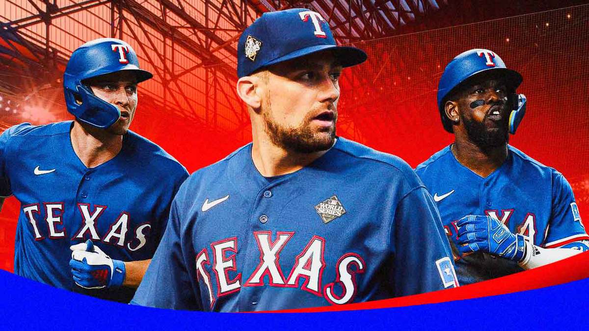 Rangers players Corey Seager, Adolis Garcia, Nathan Eovaldi