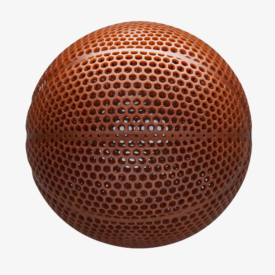 Wilson Airless Gen1 Basketball brown colored on a white background.