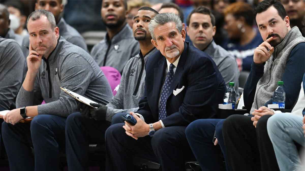 Monumental sports owner Ted Leonsis sits court side during the first half of the game between the Washington Wizards and the Chicago Bulls at Capital One Arena