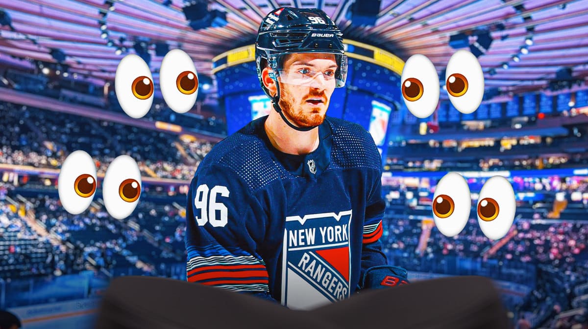 Jack Roslovic in a Rangers uniform. Eyeball emojis