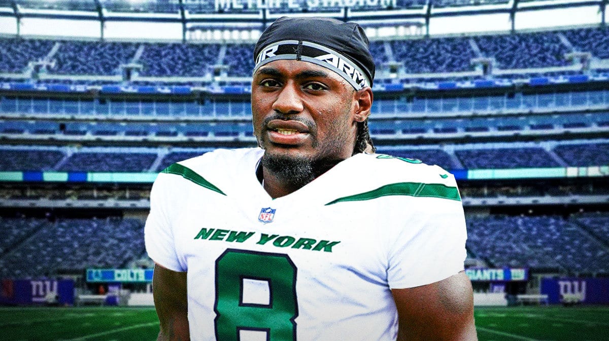 NFL draft prospect Xavier Legette in a Jets uniform
