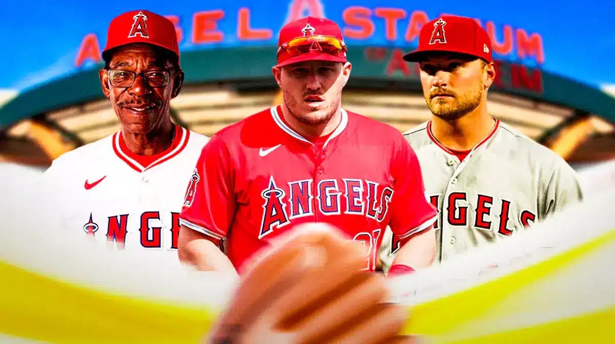 Ron Washington, Mike Trout, Reid Detmers at Angels Stadium
