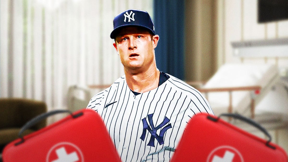 Yankees' Gerrit Cole with first aid around him