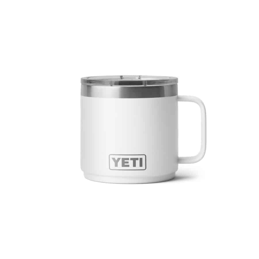 Yeti Rambler 14 Oz. Stackable Mug - White color on a white background.