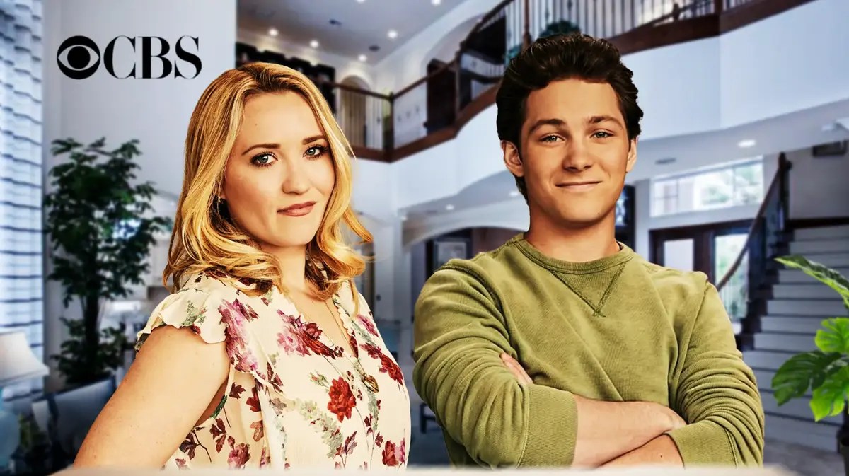 Montana Jordan and Emily Osment with a CBS logo.