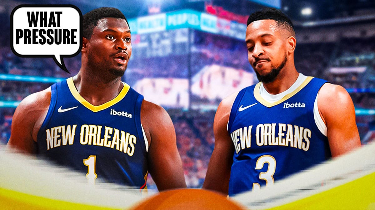 Pelicans' Zion Williamson saying "What pressure?" to CJ McCollum
