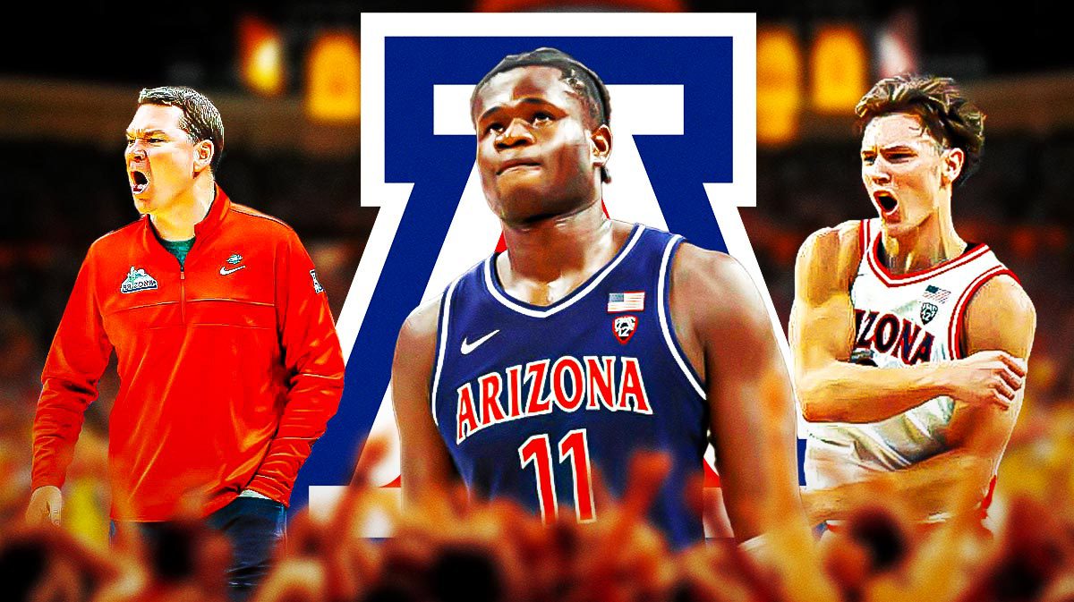 Arizona basketball coach Tommy Lloyd, Oumar Ballo, Pelle Larsson