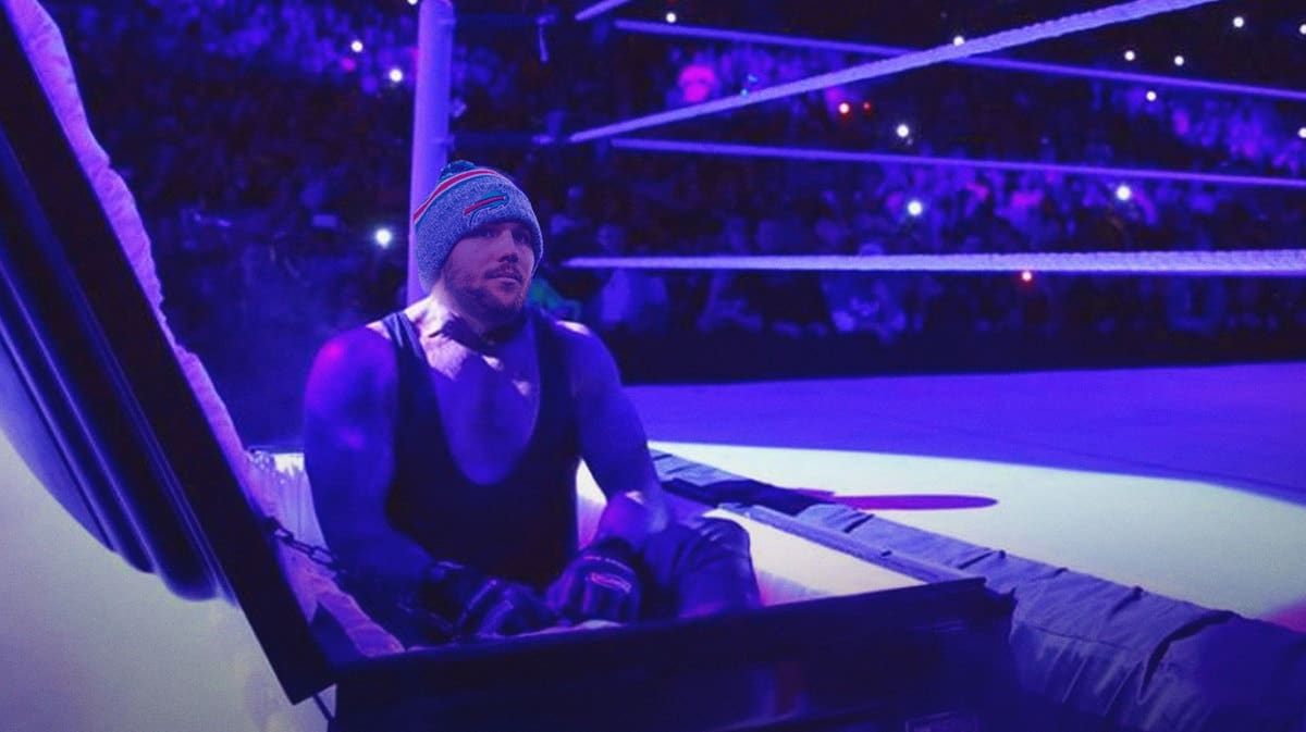 Josh Allen (Bills) as the Undertaker inside the coffin