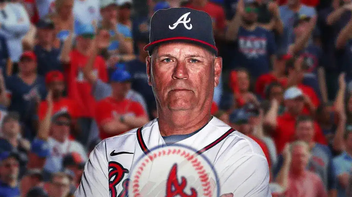 Atlanta Braves manager Brian Snitker in front of Truist Park.