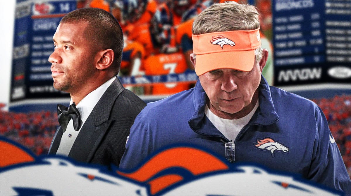 Broncos Sean Payton next to Russell Wilson