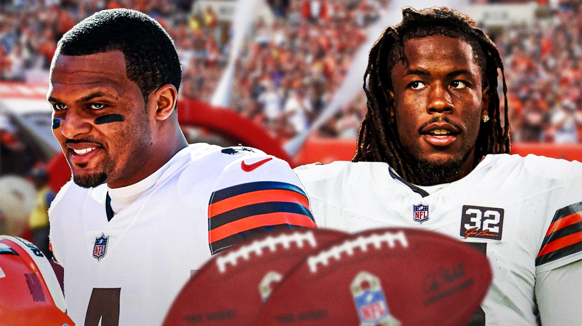 Cleveland Browns quarterback Deshaun Watson with new teammate Jerry Jeudy