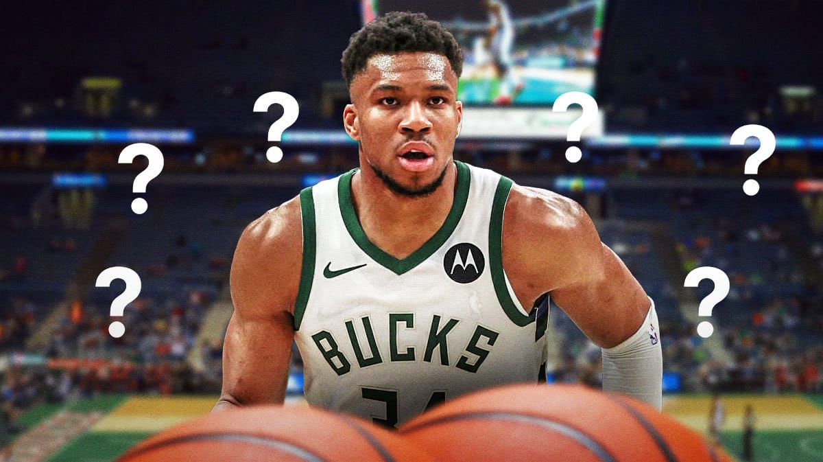 Bucks' Giannis Antetokounmpo with question marks