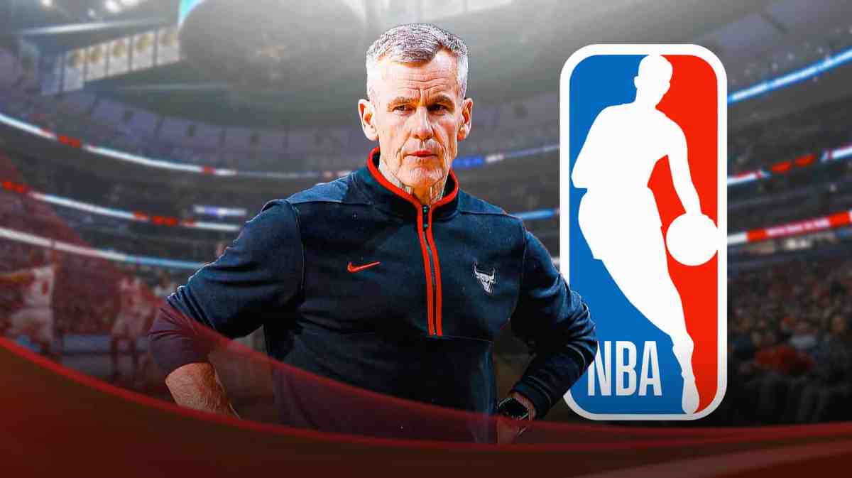 Bulls, NBA, Billy Donovan, Adam Silver, Billy Donovan Bulls, Billy Donovan and NBA logo with Bulls arena in the background