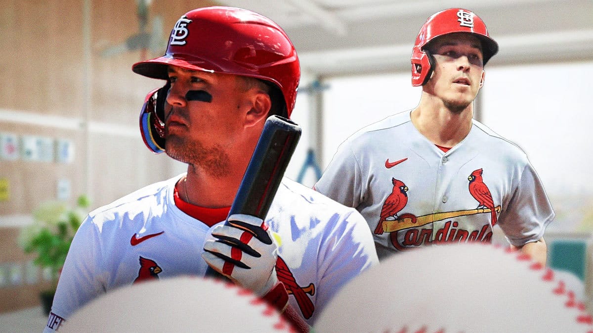 Cardinals' Lars Nootbaar, Cardinals' Tommy Edman both in a hospital room looking upset.