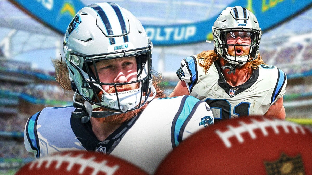 Chargers, Panthers, Hayden Hurst, Gerald Everett, Hayden Hurst Chargers, Hayden Hurst with Chargers stadium in the background