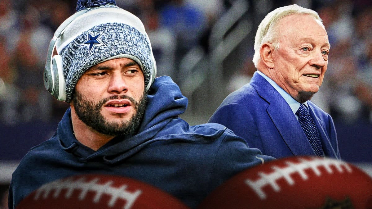 Cowboys QB Dak Prescott looking at jerry Jones.