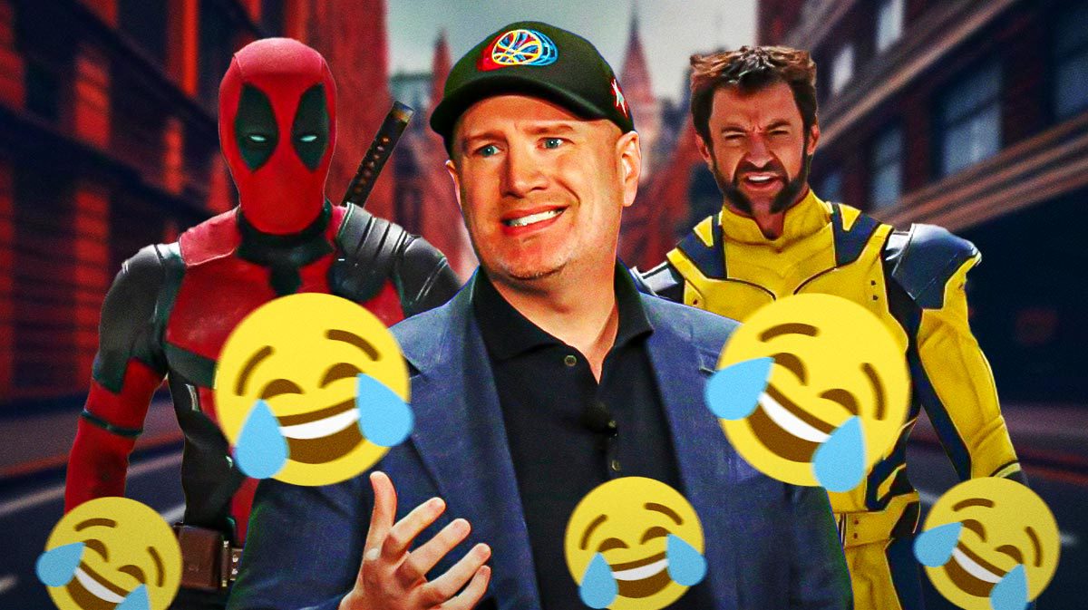 Kevin Feige with Deadpool and Wolverine.