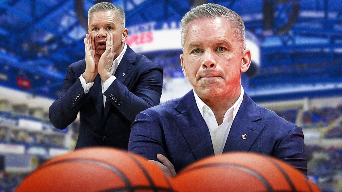 DePaul basketball, Blue Demons, Chris Holtmann, Ohio State basketball, Chris Holtmann DePaul, Chris Holtmann with DePaul basketball arena in the background