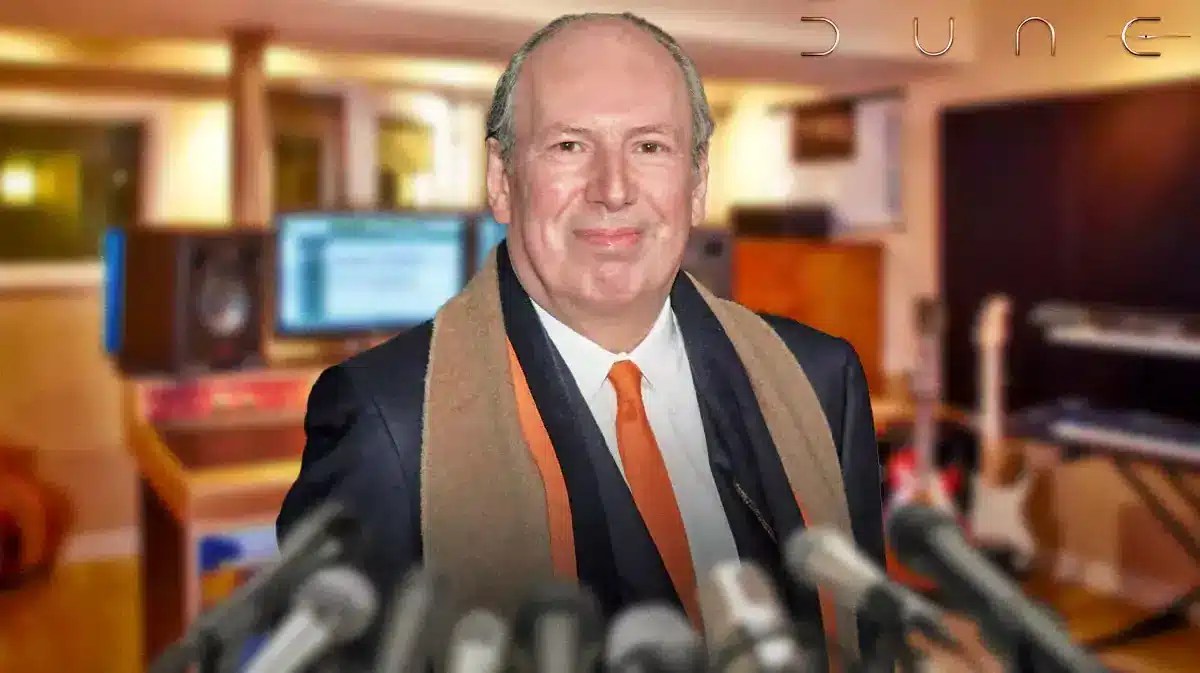 Dune logo and Hans Zimmer with recording studio.