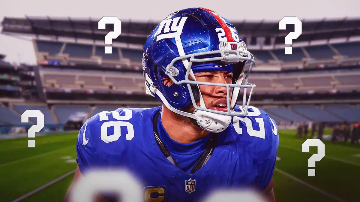Saquon Barkley with question marks around him