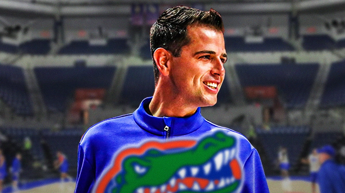 Florida basketball, Gators, Todd Golden, Todd Golden Florida, Todd Golden contract, Todd Golden with Florida basketball arena in the background