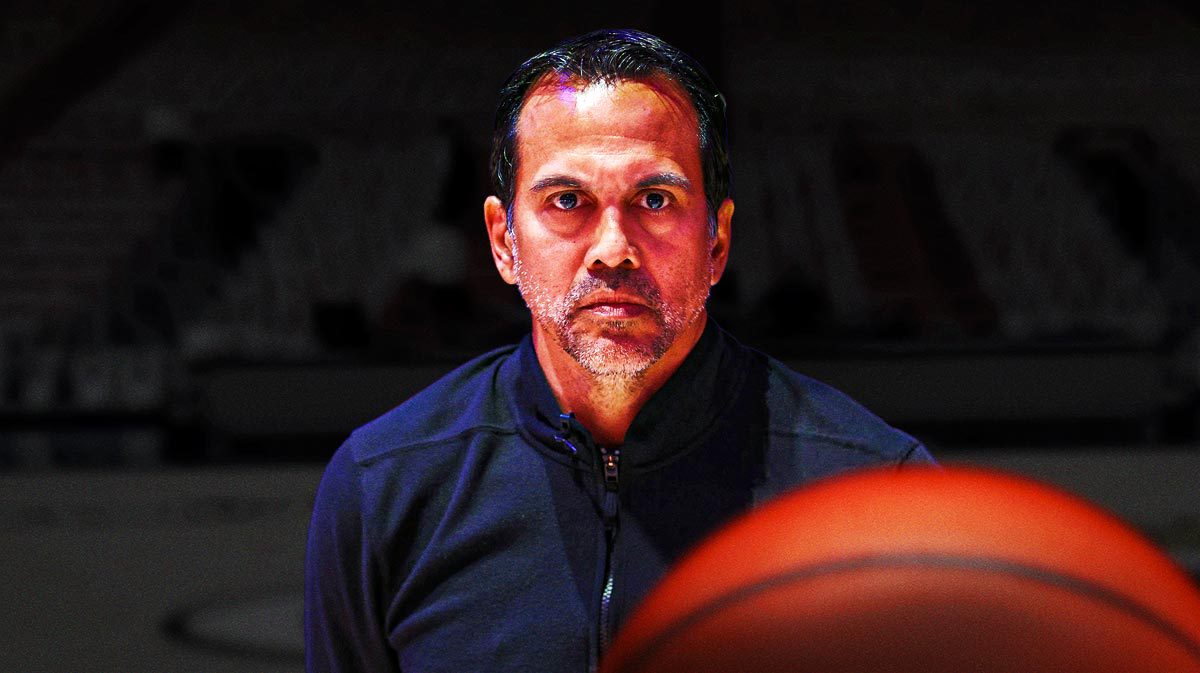 Miami Heat head coach Erik Spoelstra in front of the Kaseya Center.