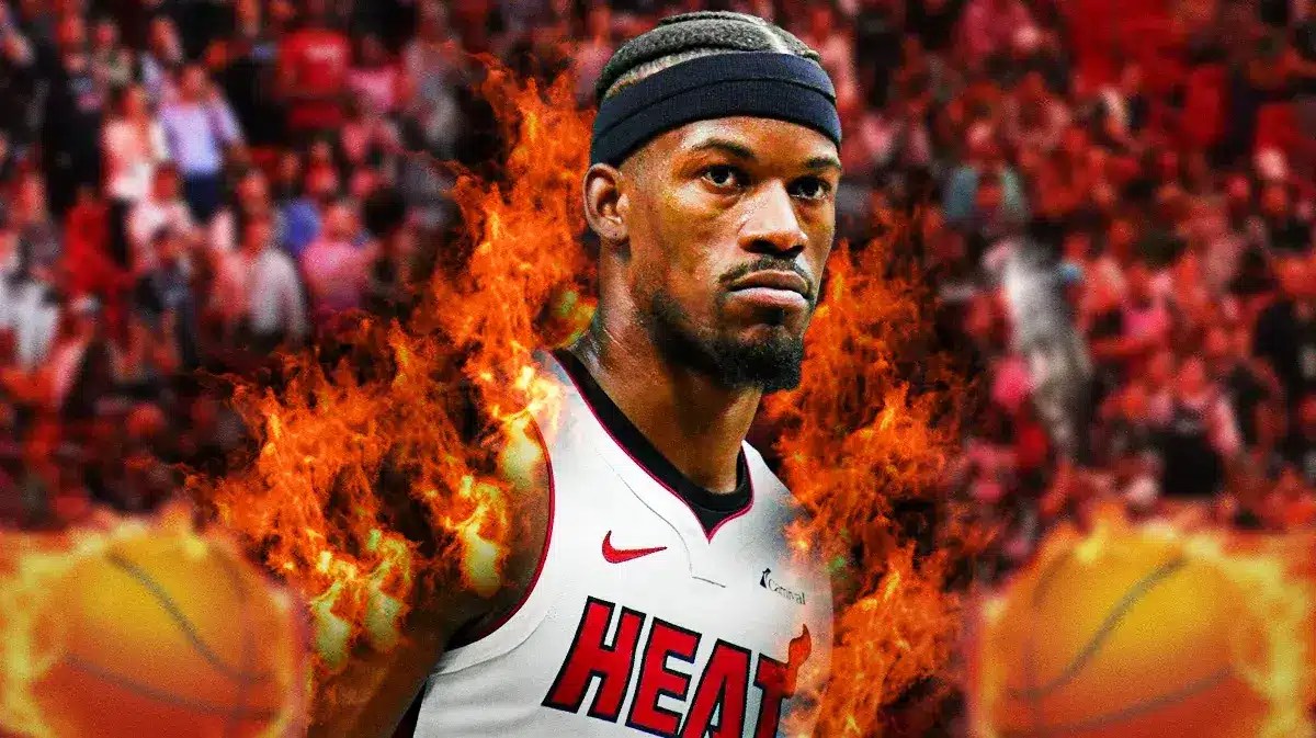 Miami Heat star Jimmy Butler in front of the Kaseya Center.