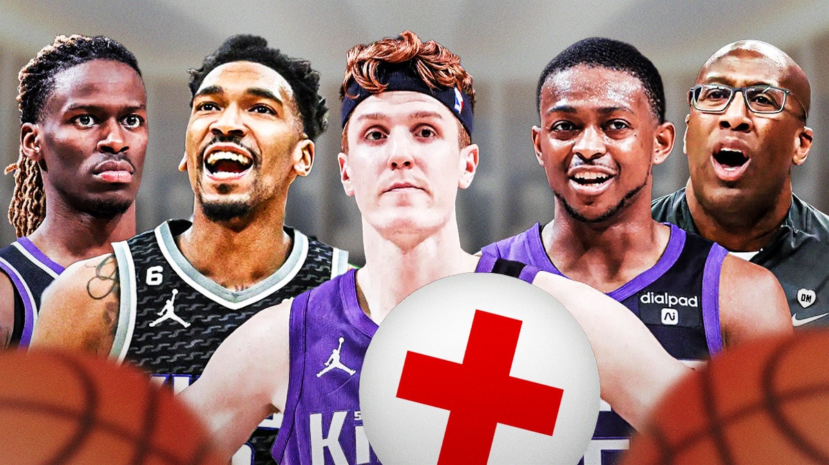 Kings' Kevin Huerter with injury label next to Malik Monk, Keon Ellis, De'Aaron Fox and Mike Brown.