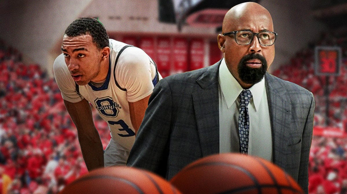 Indiana basketball, Hoosiers, Bryson Tucker, Bryson Tucker Indiana, Indiana basketball recruiting, Mike Woodson and Bryson Tucker with Indiana basketball arena in the background