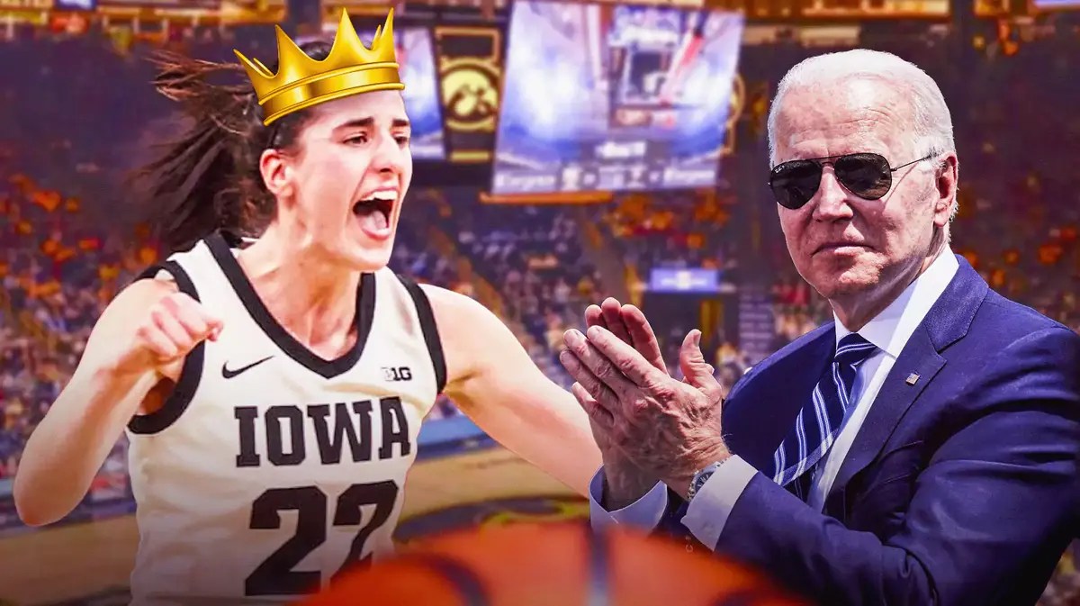 Joe Biden with Iowa Caitlin Clark after win over Ohio State and getting record from Pete Maravich