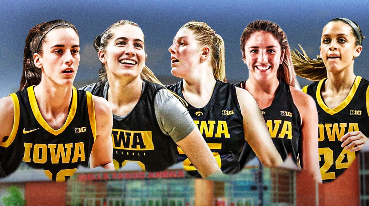 Iowa women’s basketball players Caitlin Clark, Kate Martin, Monika Czinano, McKenna Warnock and Gabbie Marshall