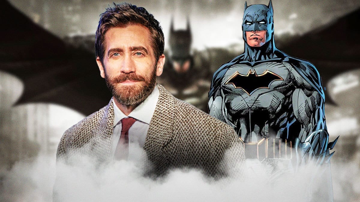 Jake Gyllenhaal next to DCU superhero Batman.