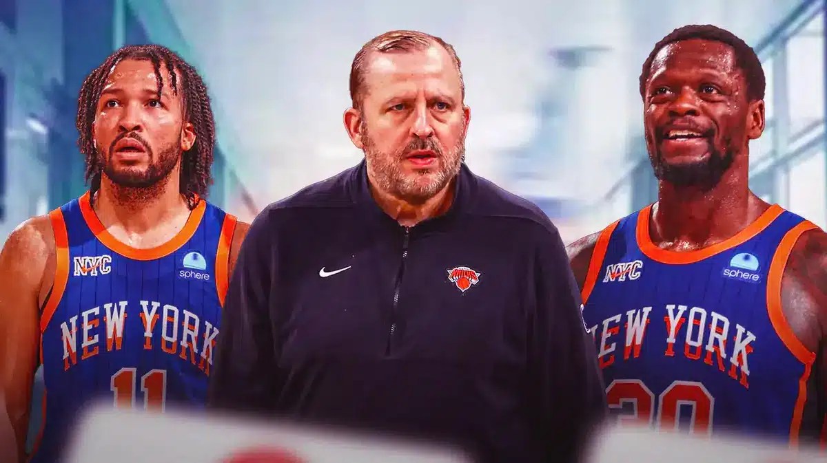 Knicks Tom Thibodeau with Jalen Brunson and Julius Randle after win over Cavs