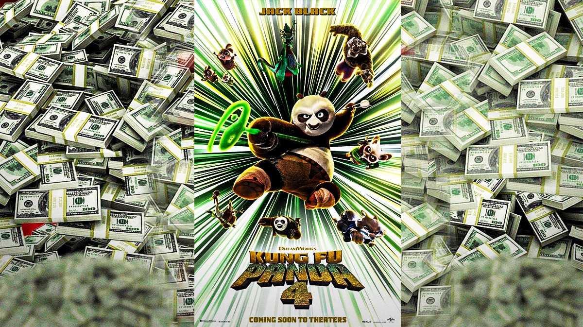 Kung Fu Panda 4 poster over piles of money
