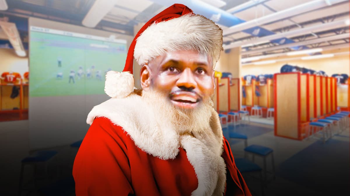 Lebron James as Santa arriving at Duquesne locker room.