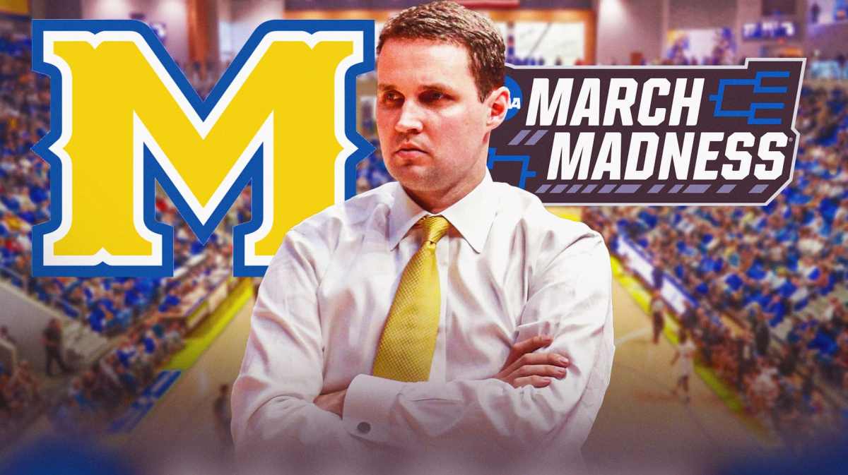 Will Wade with the McNeese State and NCAA Tournament logos in the background, Keith Dambrot, Dan Monson