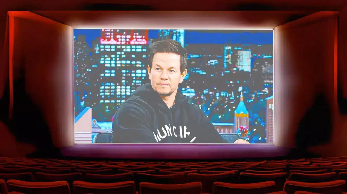 Mark Wahlberg on a movie screen.