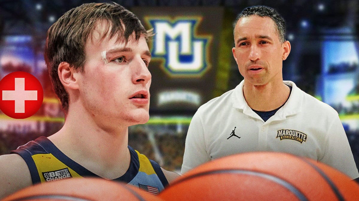 Marquette coach Shaka Smart looking at Tyler Kolek.