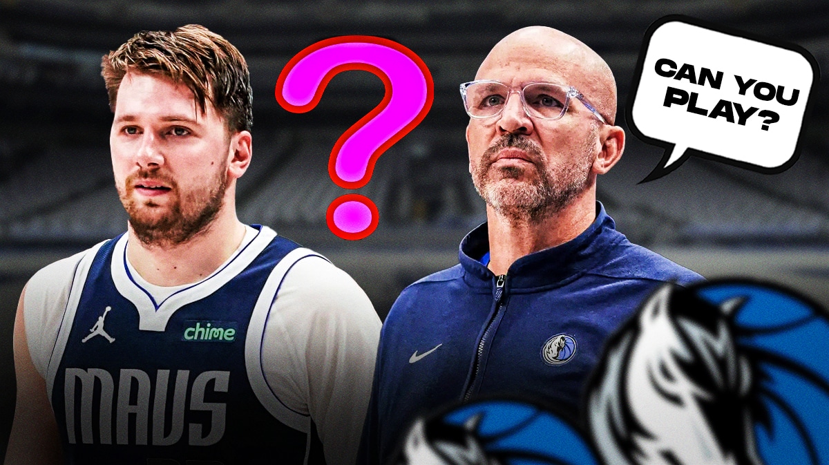 Mavericks' Luka Doncic next to Jason Kidd. Kidd saying "Can you play?"