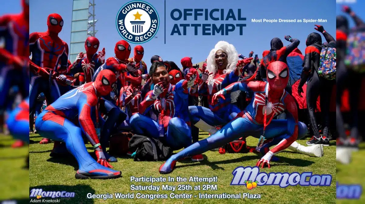 momocon 2024 world record, momocon 2024 spider-man, momocon 2024, momocon, the keyart for the momocon 2024 official attempt to break a world record