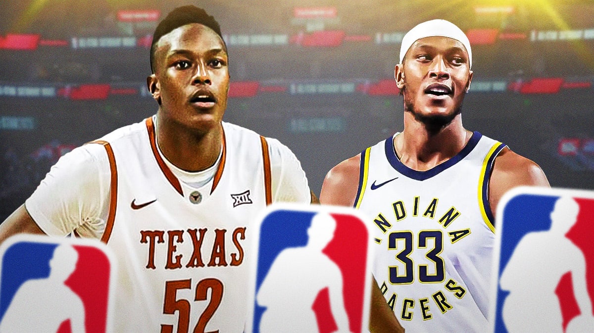 Myles Turner playing for the University of Texas and the Indiana Pacers.
